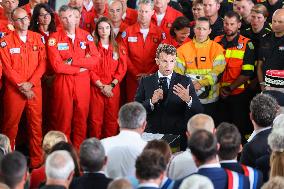 French President at Nimes-Garons firefighters air base - Garons