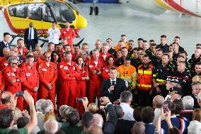 French President at Nimes-Garons firefighters air base - Garons