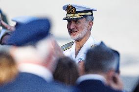 His Majesty King Felipe VI assits the events during the Armed Forces Day in Spain