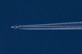 Emirates Airbus A380 Flying Over Germany