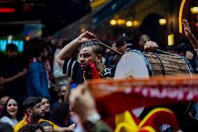 Galatasaray Fans Celebrating The Early Championship At Taksim