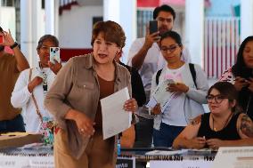 Delfina Gomez Casts Her Vote In Texcoco