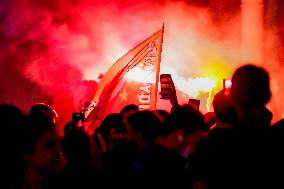 Galatasaray Fans Celebrating The Championship At Taksim