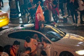 Galatasaray Fans Celebrating The Championship At Taksim
