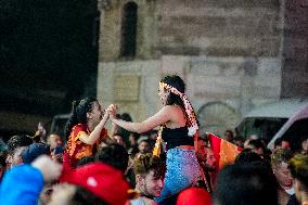 Galatasaray Fans Celebrating The Championship At Taksim