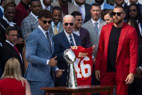 President Joe Biden welcomes the Kansas City Chiefs to the White House to celebrate their championship season and victory in Sup