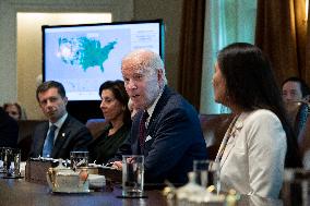 US President Joe Biden holds a Cabinet meeting in the Cabinet Room of the White House
