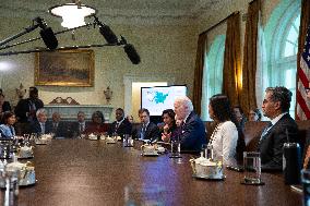 US President Joe Biden holds a Cabinet meeting in the Cabinet Room of the White House