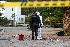 Forensic Police Recovers Evidence After Two Police Officers Hit by Explosive During Clashes