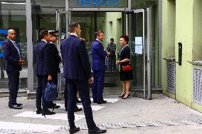 President Macron Arrives To Visit The Victims Of A Knife Attack At CHU - Grenoble