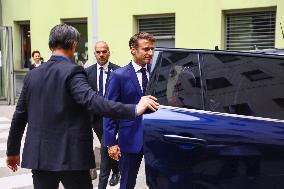 President Macron Visits The Victims Of A Knife Attack At CHU - Grenoble