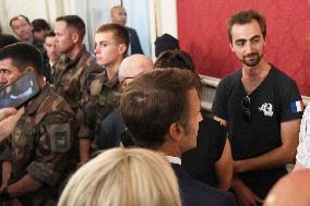 President Macron Meets Rescue Forces After A Knife Attack - Annecy