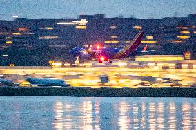 Southwest Airlines Boeing 737 As Seen Landing At The Dusk