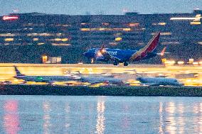 Southwest Airlines Boeing 737 As Seen Landing At The Dusk