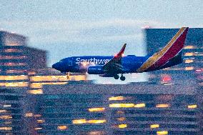 Southwest Airlines Boeing 737 As Seen Landing At The Dusk