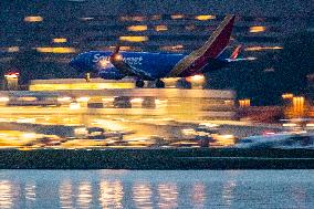 Southwest Airlines Boeing 737 As Seen Landing At The Dusk