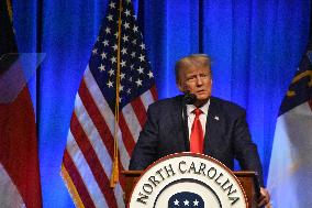Former President Of The United States Donald J. Trump Delivers Remarks At The 2023 North Carolina State GOP Convention
