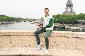 French Open - Novak Djokovic Poses With His Trophy