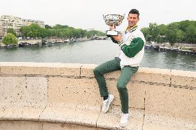 French Open - Novak Djokovic Poses With His Trophy