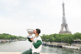 French Open - Novak Djokovic Poses With His Trophy