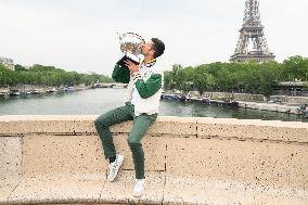 French Open - Novak Djokovic Poses With His Trophy