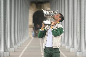 French Open - Novak Djokovic Poses With His Trophy