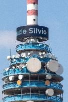 Mediaset Tower With 'Ciao Papa' And 'Thank You Silvio' Written - Milan