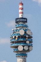 Mediaset Tower With 'Ciao Papa' And 'Thank You Silvio' Written - Milan
