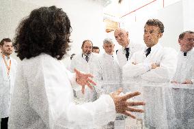 President Macron Visits Aguettant Pharmaceutical Laboratory - Champagne