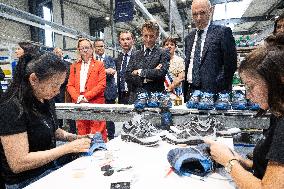 Emmanuel Macron Visits The Shoe Manufacturing ASF - Ardoix