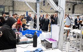 Emmanuel Macron Visits The Shoe Manufacturing ASF - Ardoix