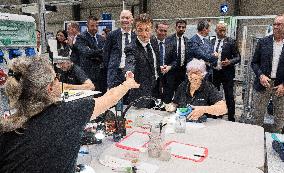 Emmanuel Macron Visits The Shoe Manufacturing ASF - Ardoix