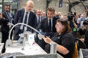 Emmanuel Macron Visits The Shoe Manufacturing ASF - Ardoix