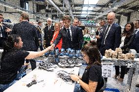 Emmanuel Macron Visits The Shoe Manufacturing ASF - Ardoix