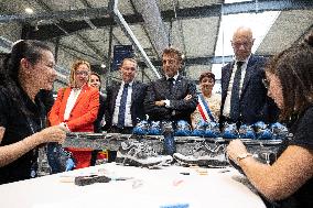 Emmanuel Macron Visits The Shoe Manufacturing ASF - Ardoix