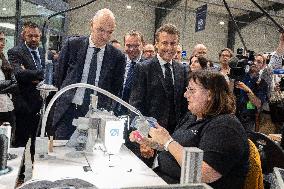 Emmanuel Macron Visits The Shoe Manufacturing ASF - Ardoix