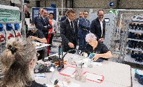 Emmanuel Macron Visits The Shoe Manufacturing ASF - Ardoix