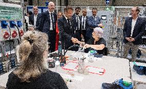 Emmanuel Macron Visits The Shoe Manufacturing ASF - Ardoix
