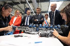 Emmanuel Macron Visits The Shoe Manufacturing ASF - Ardoix