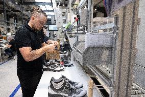 Emmanuel Macron Visits The Shoe Manufacturing ASF - Ardoix