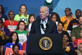 President Of The United States Joe Biden Delivers Remarks At A Political Rally Hosted By Union Members