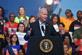 President Of The United States Joe Biden Delivers Remarks At A Political Rally Hosted By Union Members