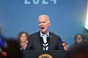 President Of The United States Joe Biden Delivers Remarks At A Political Rally Hosted By Union Members