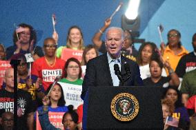 President Of The United States Joe Biden Delivers Remarks At A Political Rally Hosted By Union Members