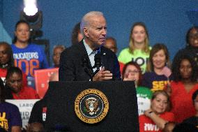 President Of The United States Joe Biden Delivers Remarks At A Political Rally Hosted By Union Members