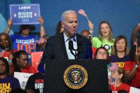 President Of The United States Joe Biden Delivers Remarks At A Political Rally Hosted By Union Members