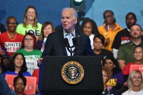 President Of The United States Joe Biden Delivers Remarks At A Political Rally Hosted By Union Members