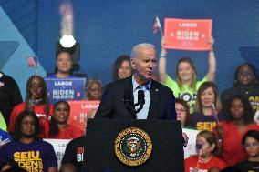 President Of The United States Joe Biden Delivers Remarks At A Political Rally Hosted By Union Members