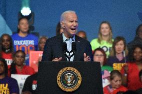 President Of The United States Joe Biden Delivers Remarks At A Political Rally Hosted By Union Members