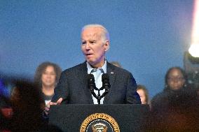 President Of The United States Joe Biden Delivers Remarks At A Political Rally Hosted By Union Members